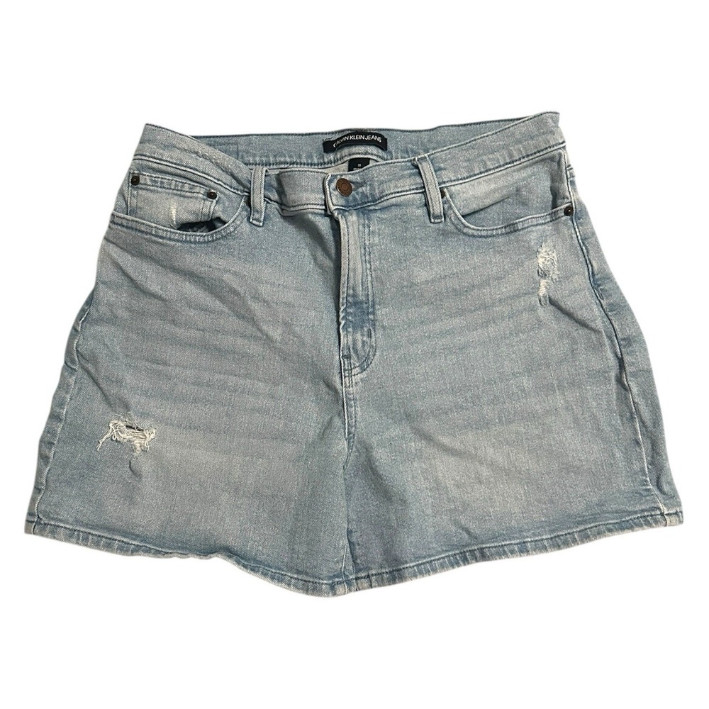 Calvin Klein Jeans Women's Size 31 Light Blue‎ Distressed High Rise Mom Shorts
